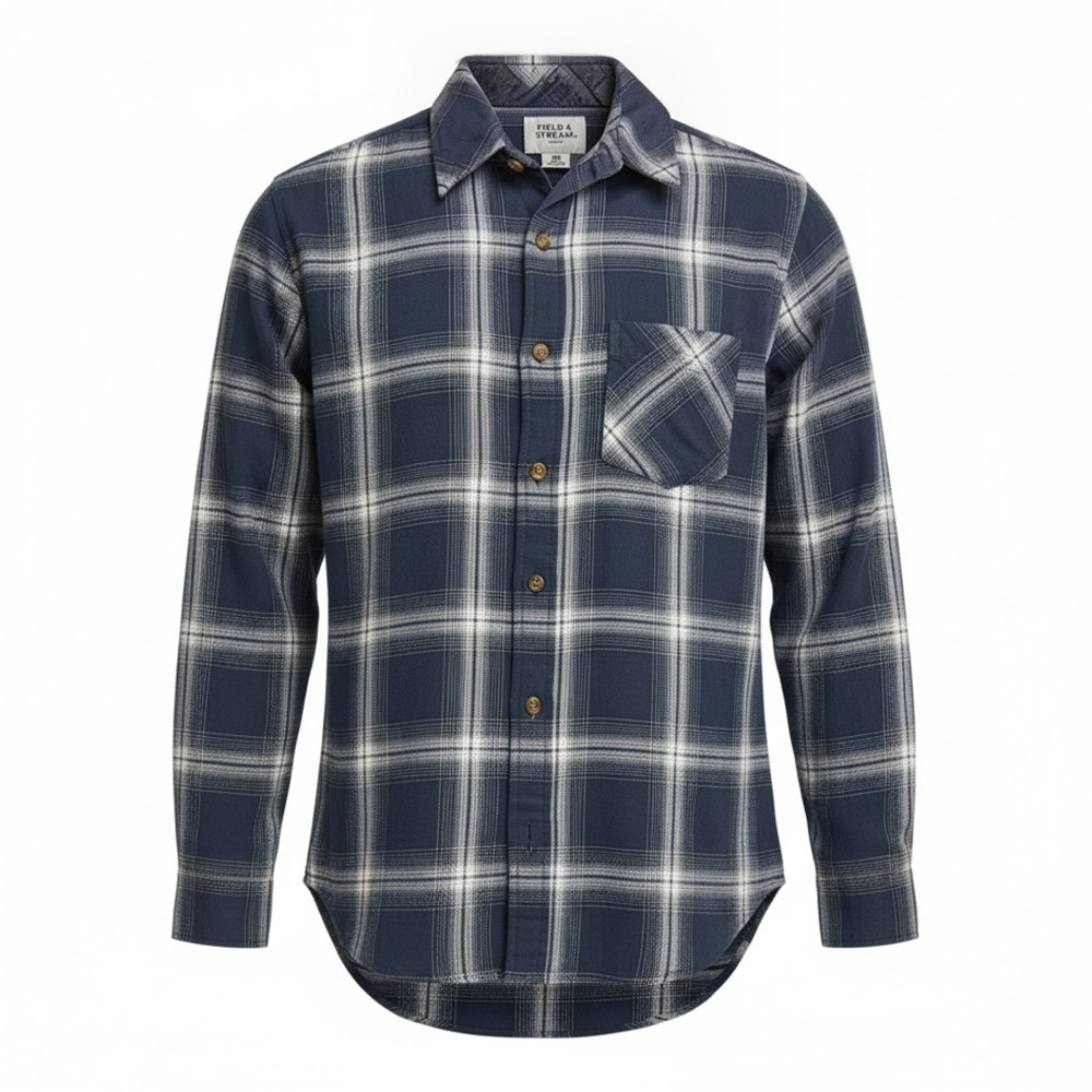 Field & Stream Plaid Flannel Shirt Size M Blue White Button Down